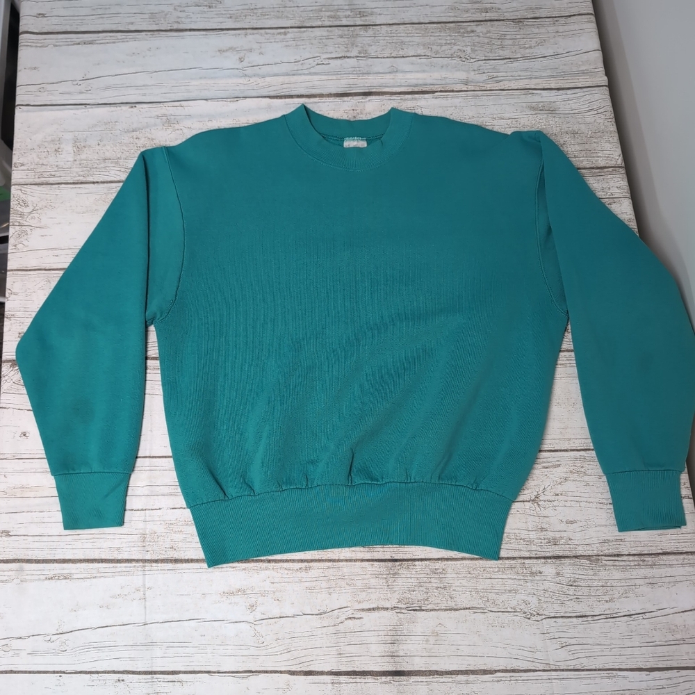 Vintage Fruit Of The Loom Teal Crewneck Sweater Blank Size Large
